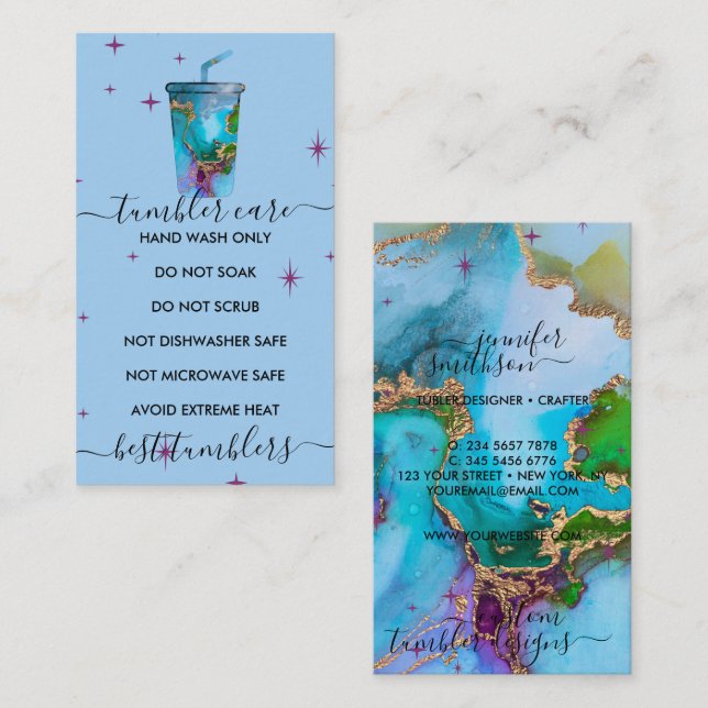 Tumbler-vårdsblått med struktur visitkort (Fram/baksida)