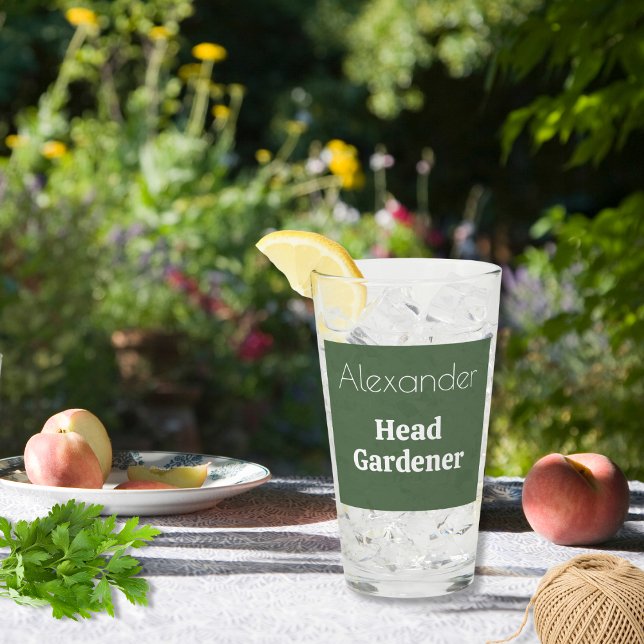 Tumlare för Anpassningsbar av Personlig av  för tr Glaskopp (A personalized glass tumbler for drinks, with Head Gardener caption. An ideal gift for garden lovers)