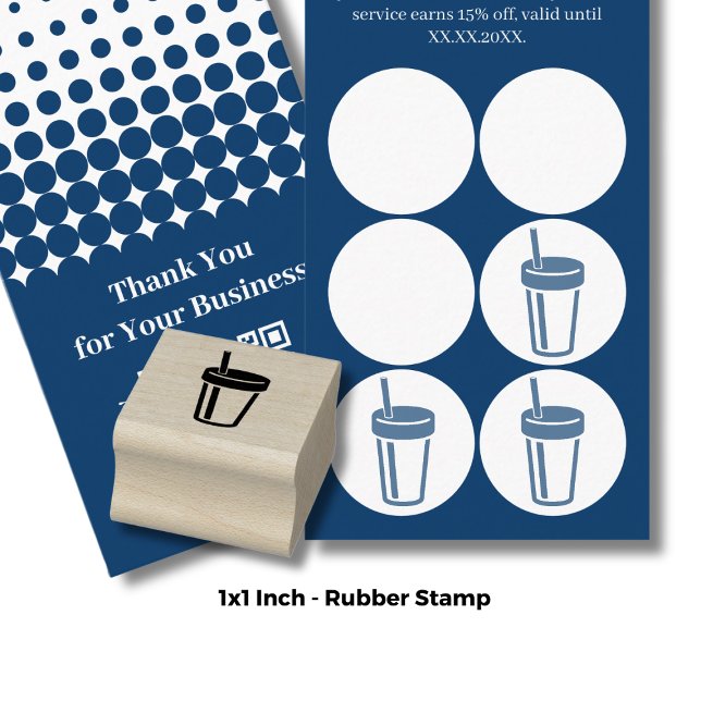 Tumlare med rå - 1-tums utjämnat förmånskort stämpel (Tumbler with Straw – 1" Inch Smoothie Loyalty Card Rubber Stamp)