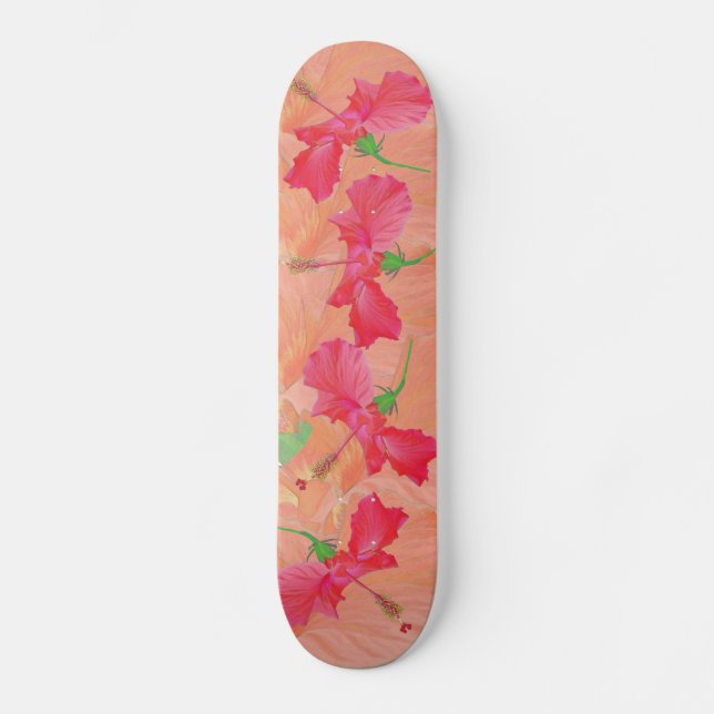 "tumling hibiscus" röd och orange SKATEBOARD DECK (Framsida)