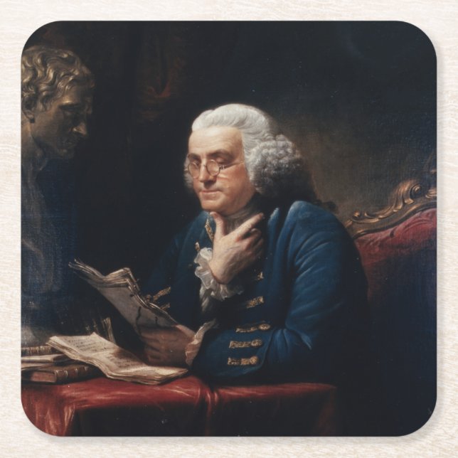 Tumme Porträtt, Benjamin Franklin Grundlagsfader Underlägg Papper Kvadrat (Framsidan)