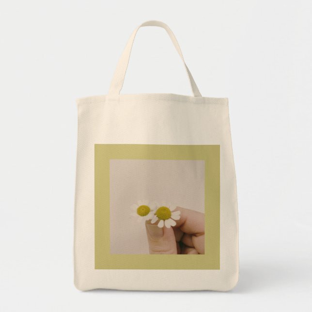“Tummen Daisy – Mjuk botanisk toteböss” Tygkasse (Framsidan)