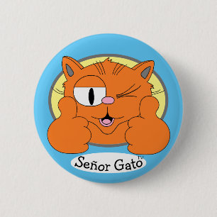 Tummen Upp Señor Gato Blinkande Tecknad Katt Knapp