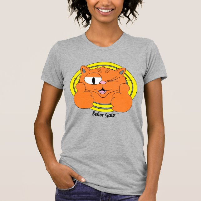 Tummen Upp Señor Gato™ Söt Blinkande Tecknad Katt T Shirt (Framsida)