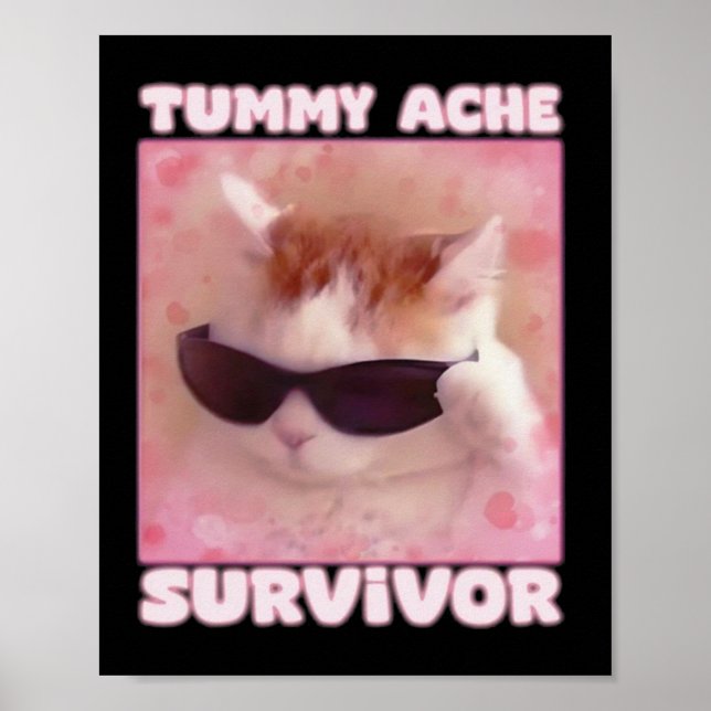 Tummy Ache Survivor Cat Funny Poster (Framsidan)