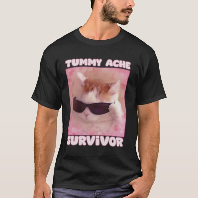 Tummy Ache Survivor Cat Funny T Shirt (Framsida)
