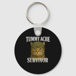 Tummy Ache Survivor Cat Meme Funny Kitten Gift Man Nyckelring