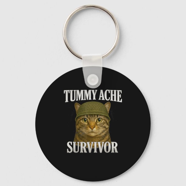Tummy Ache Survivor Cat Meme Funny Kitten Gift Man Nyckelring (Framsida)