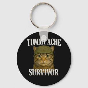 Tummy Ache Survivor Cat Meme Funny Kitten Gift Man Nyckelring