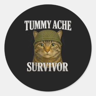 Tummy Ache Survivor Cat Meme Funny Kitten Gift Man Runt Klistermärke