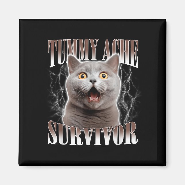 Tummy Ache Survivor Cat Meme Funny Quote Sayed Ca Magnet (Framsidan)