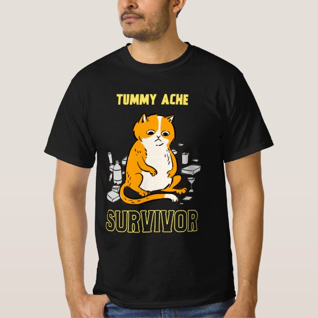 Tummy Ache Survivor Cat T-Shirt (Framsida)