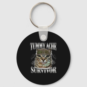 Tummy Ache Survivor Funny Cat Memcastic Quote Nyckelring