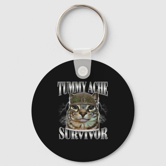 Tummy Ache Survivor Funny Cat Memcastic Quote Nyckelring (Framsida)