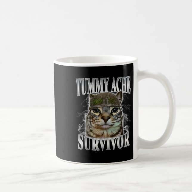 Tummy Ache Survivor Funny Cat Meme Kaffemugg (Höger)