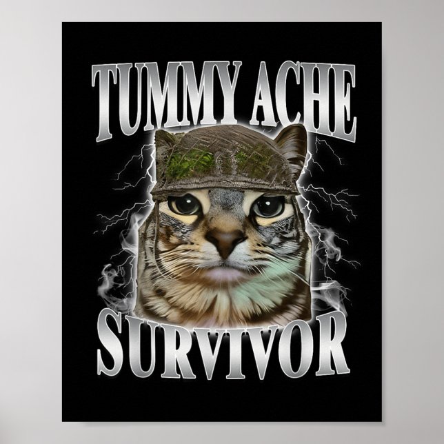 Tummy Ache Survivor Funny Cat Meme Poster (Framsidan)