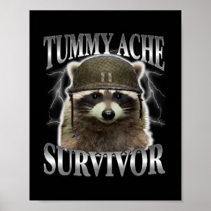 Tummy Ache Survivor Raccoon Funny som säger katter Poster