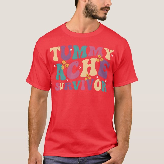 Tummy Ache Survivor Retro 70s family T Shirt (Framsida)