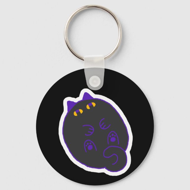 Tummy Chonky Black Cat Keychain Nyckelring (Framsida)