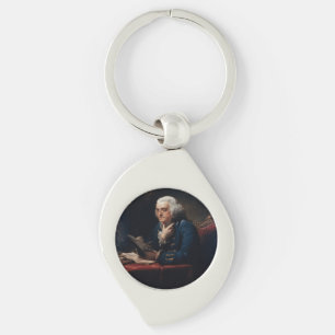 Tumnagelporträtt, Benjamin Franklin Grundlagsfader Swirl Silverfärgad Nyckelring