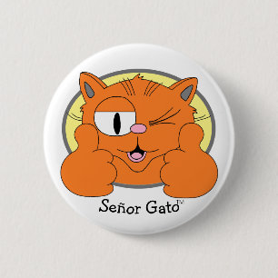 Tumpar upp mustache Cat Winking Tecknad Cat Knapp