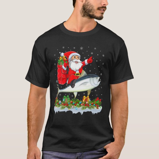 Tuna Fisk Älskare Santa Riding Tuna Jul T Shirt (Framsida)