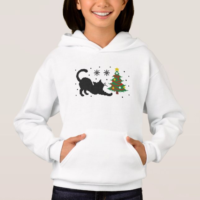 Tuna & Xmas – Pixel Knitted Cat Hoodie T Shirt (Framsida)