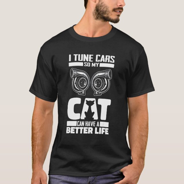 Tuner Cat Workshop  Garagemekaniker Biltuning T Shirt (Framsida)