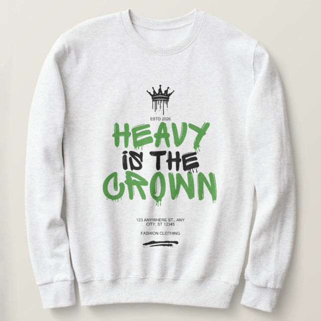 "Tung är kronan" Svart herr-grafisk sweatshirt (Design framsida)