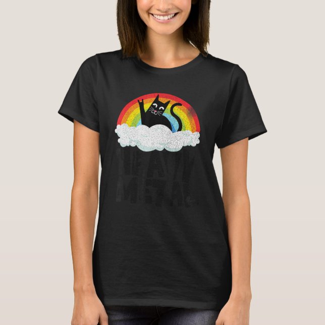 Tung Metal Katt Regnbåge Retro Barn Goth Rolig Dea T Shirt (Framsida)