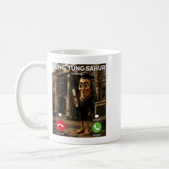 Tung Tung Sahur Calling Meme Examen Examen Kaffemugg (Vänster)