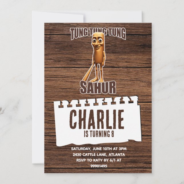 Tung tung sahur-födelsedagsinbjudan inbjudningar (Framsida)