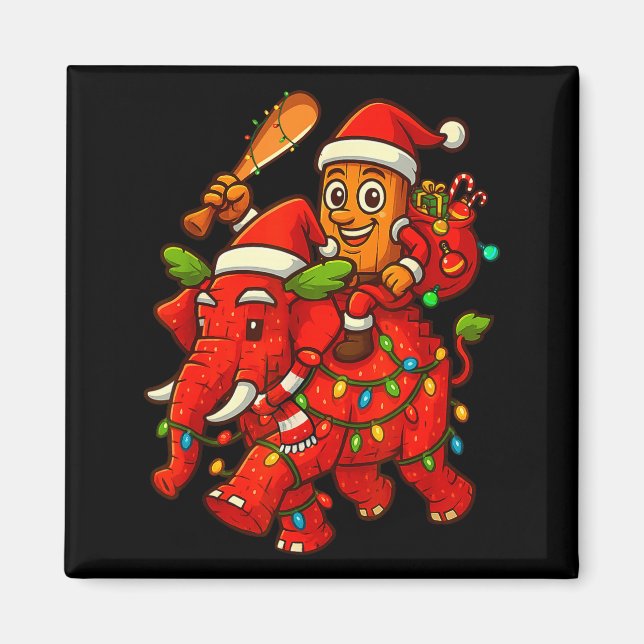 Tung Tung Sahur Riding Elephant Christmas Italian  Magnet (Framsidan)