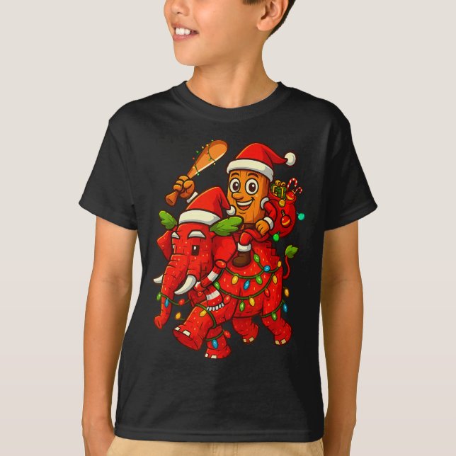 Tung Tung Sahur Riding Elephant Christmas Italian  T Shirt (Framsida)