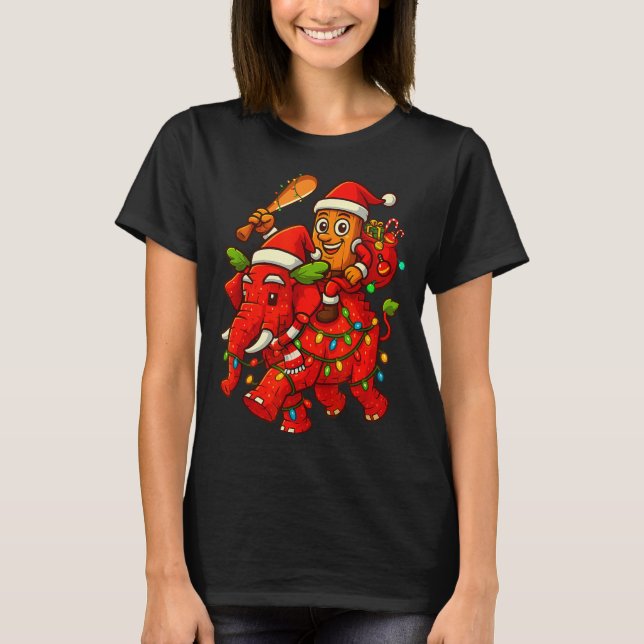 Tung Tung Sahur Riding Elephant Christmas Italian  T Shirt (Framsida)