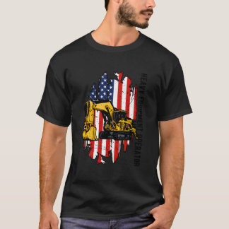 Tung Utrustning Förare Us Flagga Tung Maskin Opera T Shirt