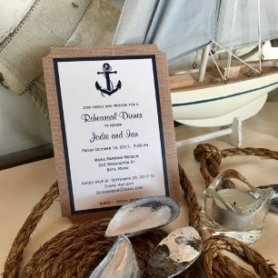 Tunga ankare på burlap Nautical Rehearsal Dinner Inbjudningar