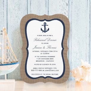 Tunga ankare på burlap Nautical Rehearsal Dinner Inbjudningar