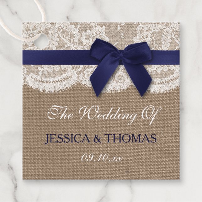 Tunga band på Burlap & Snöre Bröllop Gåvor Etiketter (Framsida)