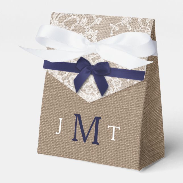 Tunga band på Burlap & Snöre Bröllop Presentaskar (Framsidan Sidan)