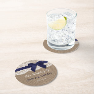 Tunga band på Burlap & Snöre Bröllop Underlägg Papper Rund