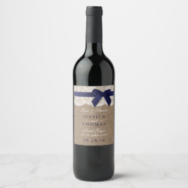 Tunga band på Burlap & Snöre Bröllop Vinflaska Etikett