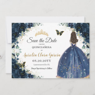 Tunga blå Blommigt - Quinceañera Spara datum Datumet
