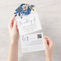 Tunga blå Blommigtar QR-kodskript Bröllop