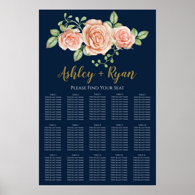 Tunga, blå,  Blommigten Bröllop, Guld Poster (Framsidan)