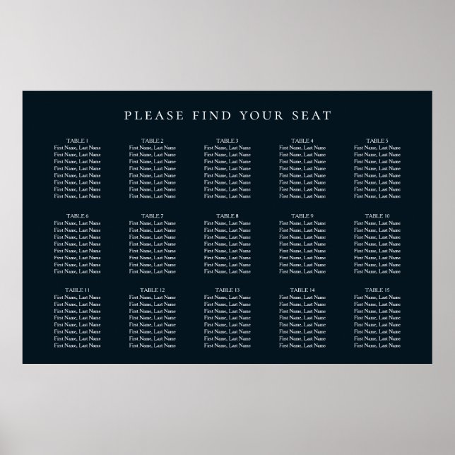 Tunga, blå, Bröllop 15 Bord, sittdiagram Poster (Framsidan)
