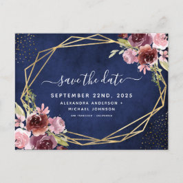 Tunga blå burgundisk geometrisk Blommigt Spara dat Meddelande Vykort