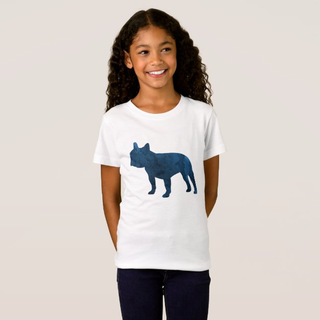 Tunga Blå Fransk Bulldog alias Frenchie Silhouette T Shirt (Hel framsida)