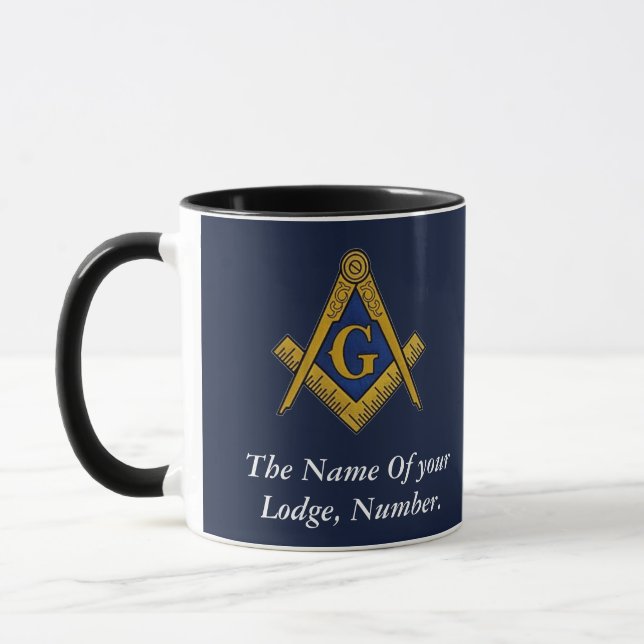 Tunga, blå frimurare/fyrkantskompass mugg (Vänster)