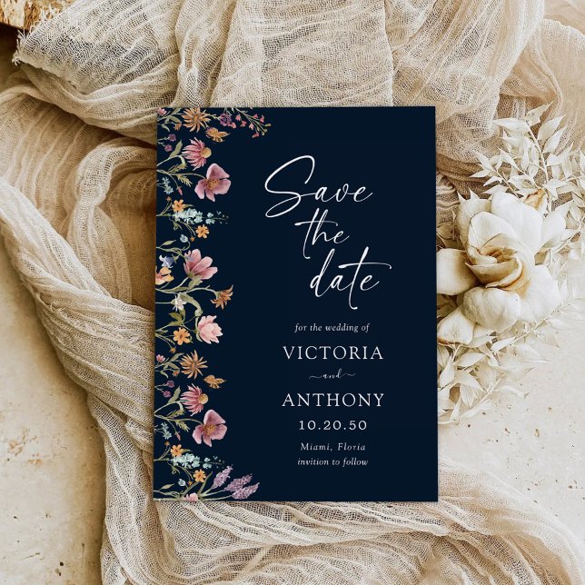 Tunga blå jodblommor sparar datumkort spara datumet (Skapare uppladdad)